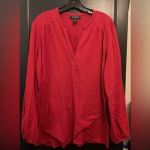 Ralph Lauren Red Long Sleeve V-Neck Blouse- 2x